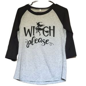 "Witch Please" Black & Grey Raglan Women's Top Size Small Halloween
